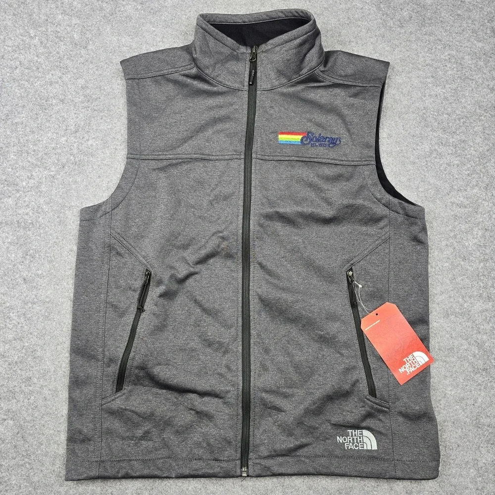 The‎ North Face Vest Mens Medium Gray Ridgewall SS Full Zip Pockets Solaray Logo